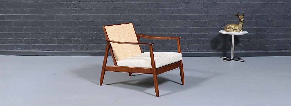 Folke Ohlsson Cane & Tweed Lounge Chair for Dux