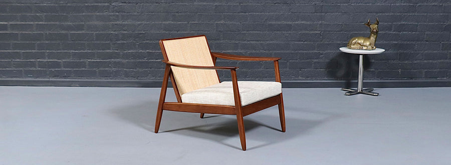 Folke Ohlsson Cane & Tweed Lounge Chair for Dux