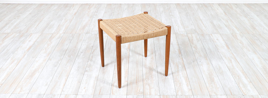 Hans Olsen Teak & Rush Chord Stool for Frem Rojle