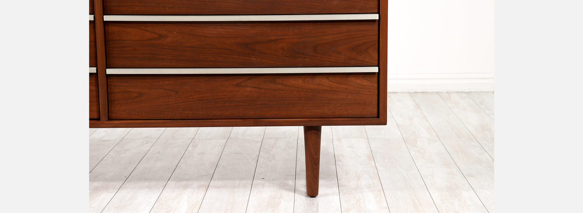 John Keal 8-Drawer Walnut Dresser with Brass Accents 