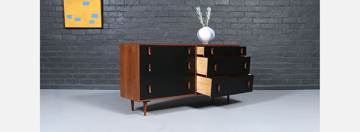 California Modern Two-Tone Black Lacquered Dresser by Stanley Young