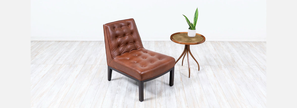 Mid-Century Modern Swag Leg Side Table with Leather Top