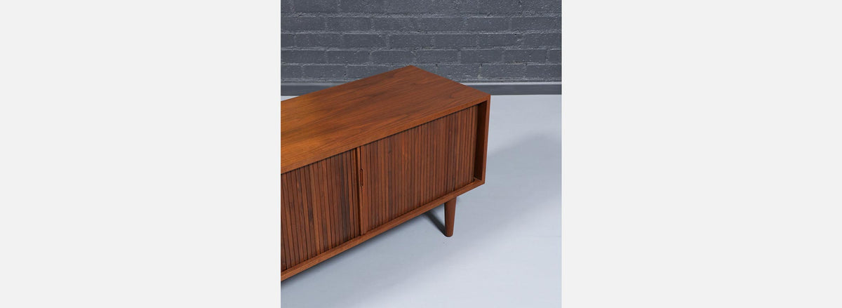Californian Modern Low Profile Tambour-Door Credenza by Milo Baughman