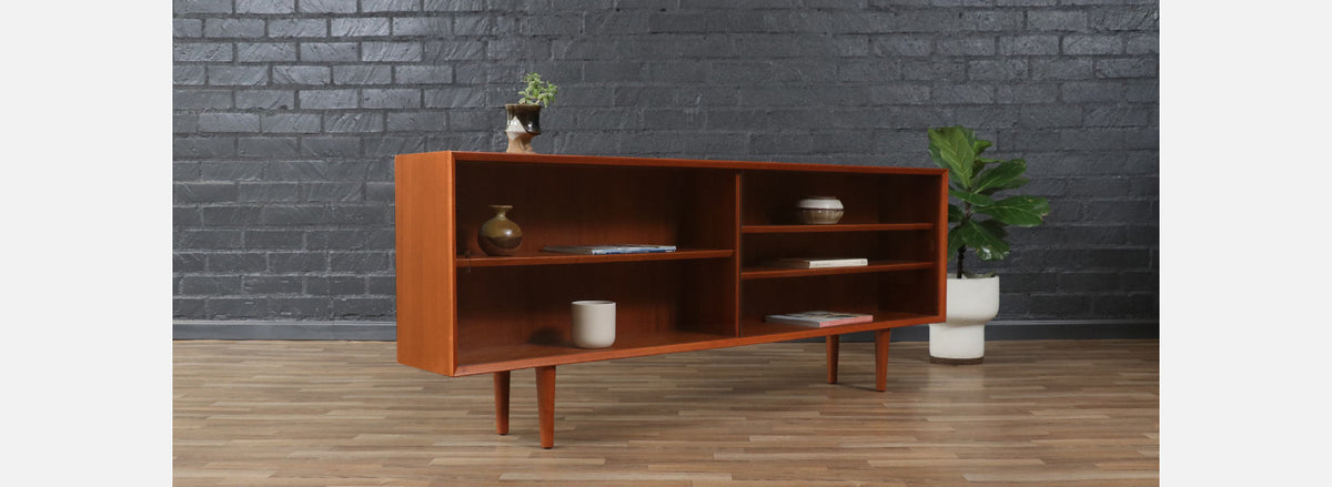 Danish Teak Bookcase w/ Glass Sliding Doors