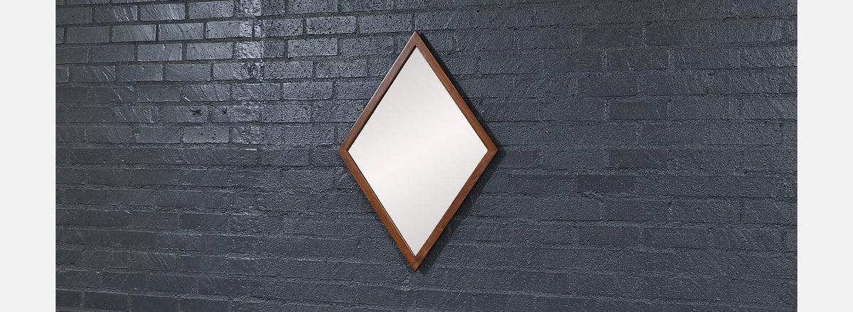 Mid-Century Modern Diamond Shape Walnut Wood Mirror