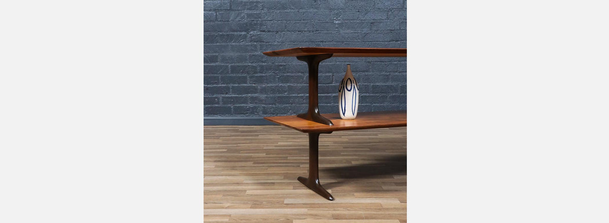 Mid-Century Modern Two-Tier Sculpted Bookshelf