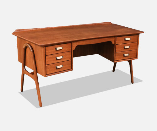Svend A. Madsen Teak & Cane Desk w/ Bookcase for Sigurd Hansen 