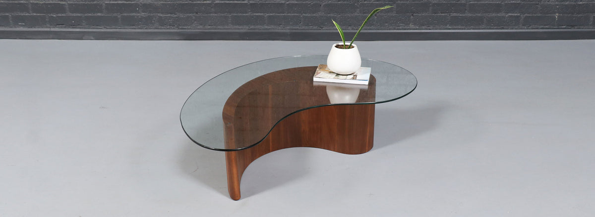 Mid-Century Sculpted Biomorphic Shaped Coffee Table w/ Glass Top