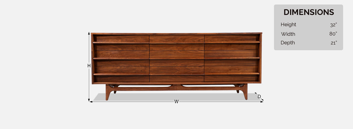Mid-Century Modern Curved-Front Walnut Dresser by Young Furniture Company 