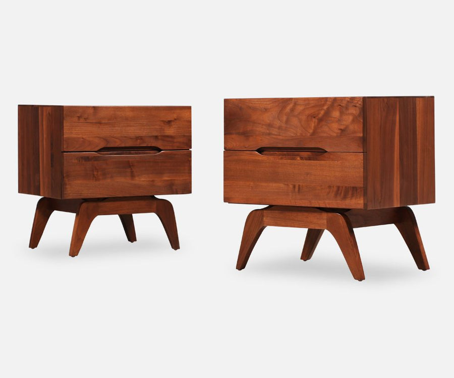Mid-Century Walnut Night Stands with Sculptural Bases