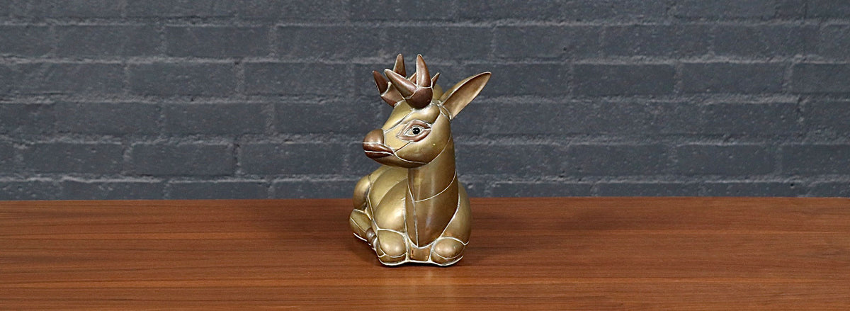 Mexican Modernist Brass & Copper Deer Sculpture by Sergio Bustamante