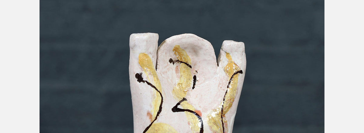 Mid Century Glazed Ceramic Abstract Figure / Candle Holder
