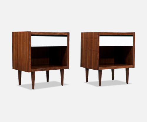 Mid-Century Walnut Night Stands with Lacquered Accent Drawers by Lane Furniture