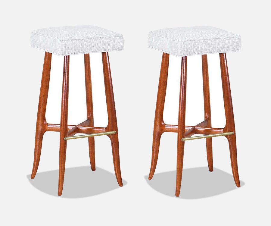 Mid-Century Walnut and Brass Bar Stools