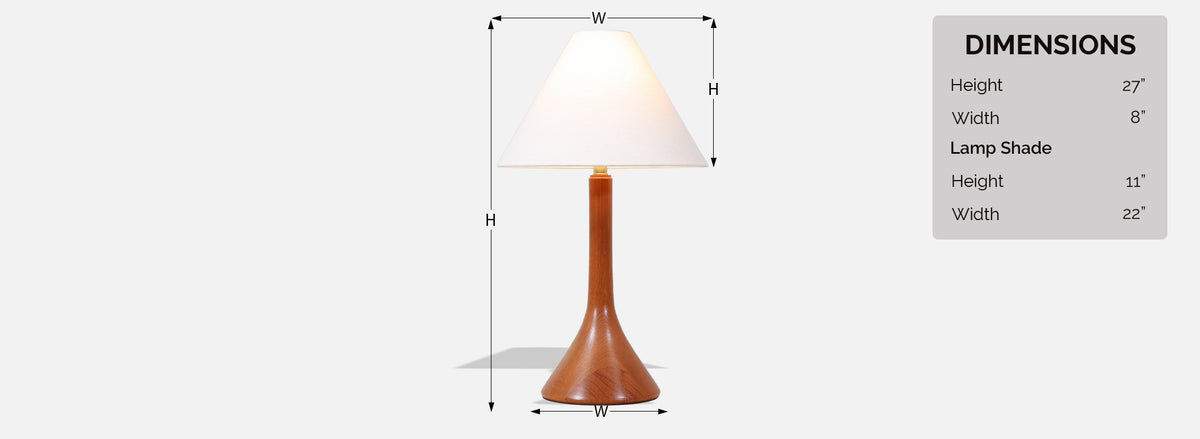 Danish Modern Sculpted Teak Table Lamp with Cone Linen Shade