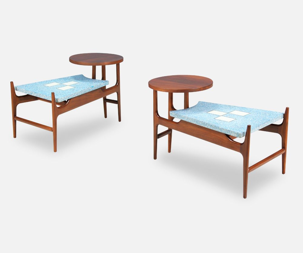 Rare Harvey Probber Blue Terrazo Floating-Top Side Tables 
