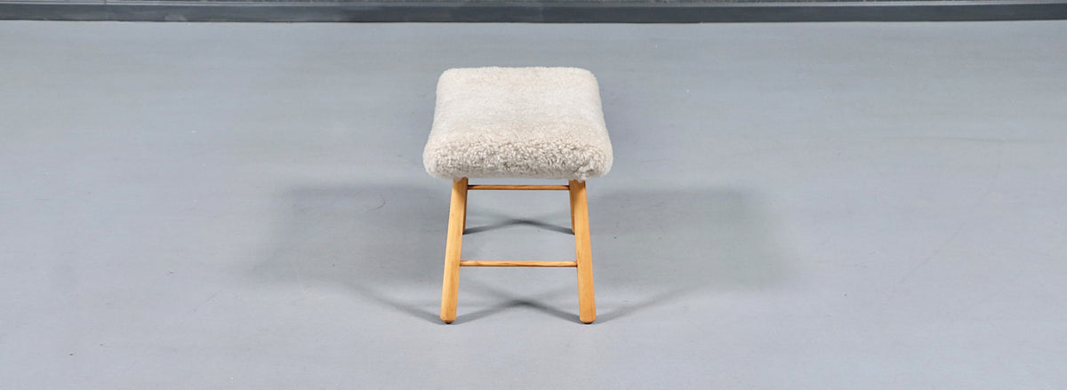 Scandinavian Modern Sheepskin Stool 