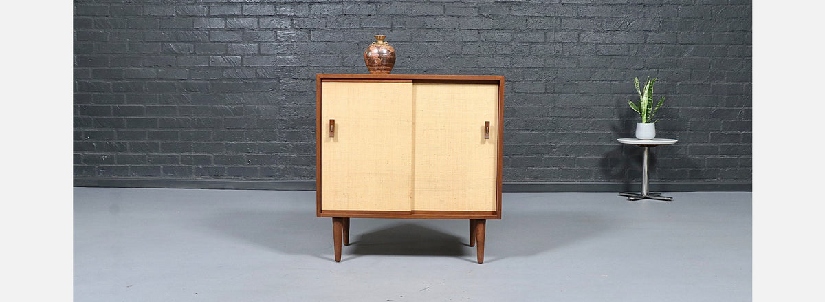 Stanley Young Walnut & Grasscloth Credenza for Glenn of California