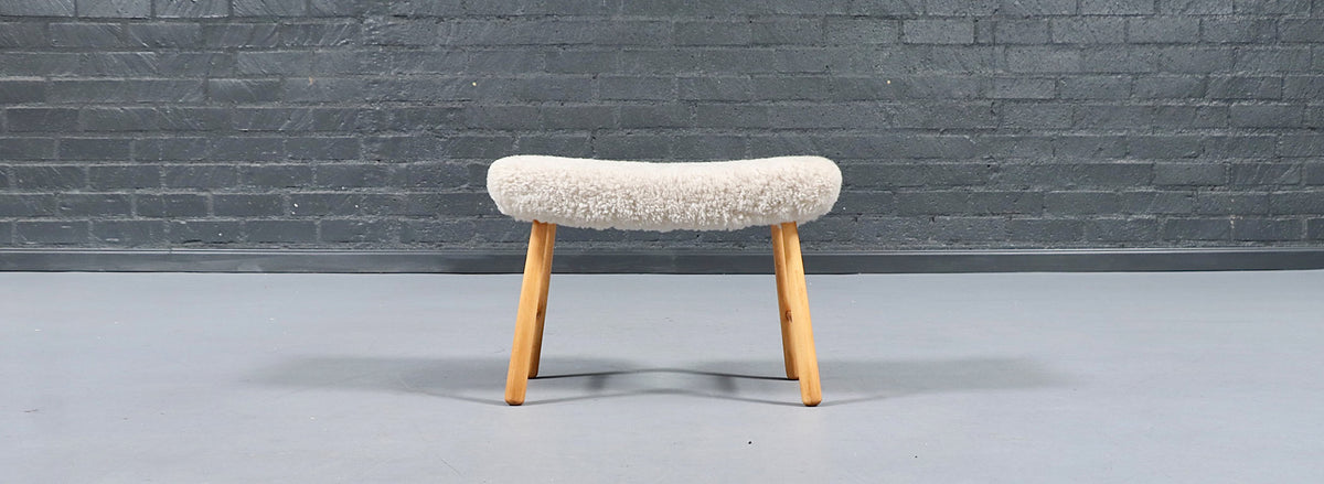 Scandinavian Modern Sheepskin Stool 