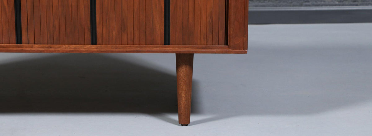 California Modernist Walnut Tambour-Door Credenza by Barzilay