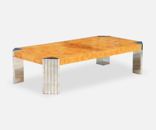 Spectacular Olive Burl Wood & Chrome Coffee Table