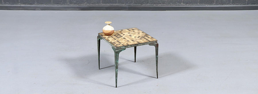 Japanese Modern Brass & Murano Mosaic Tile Top Side Table