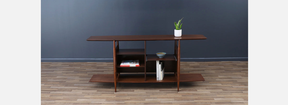 Mid-Century Modern Sculpted Walnut Tier Bookshelf