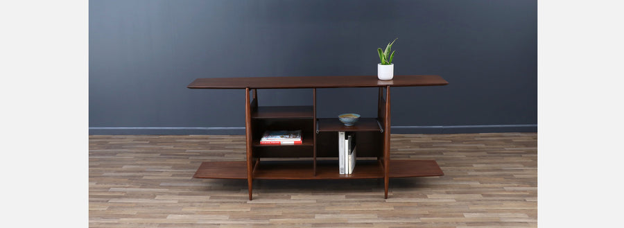 Mid-Century Modern Sculpted Walnut Tier Bookshelf