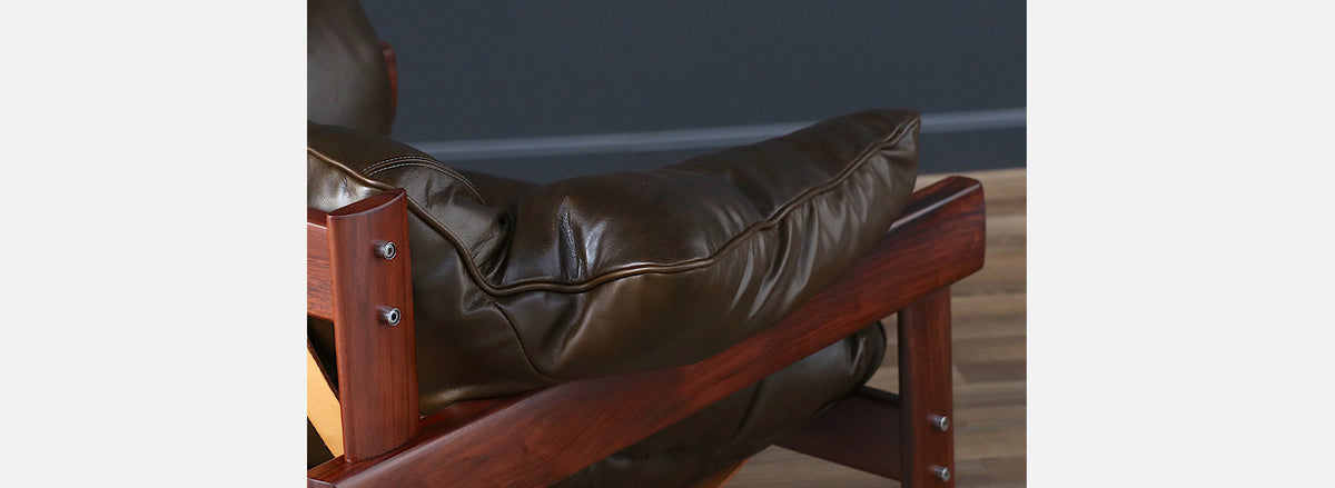 Percival Lafer MP-41 Series Dark Olive Green Leather Lounge Chairs