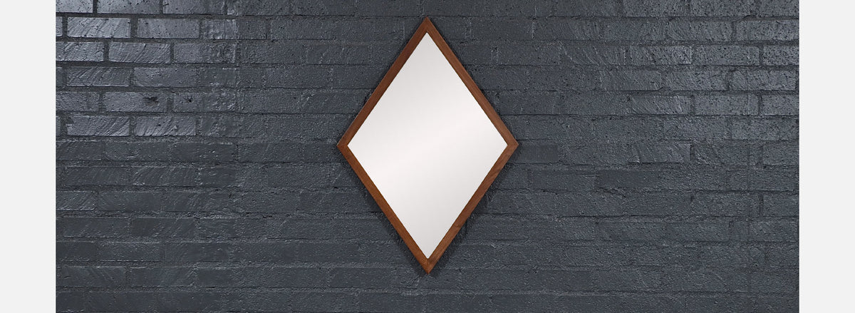 Mid-Century Modern Diamond Shape Walnut Wood Mirror