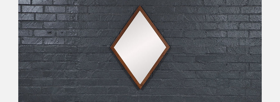 Mid-Century Modern Diamond Shape Walnut Wood Mirror