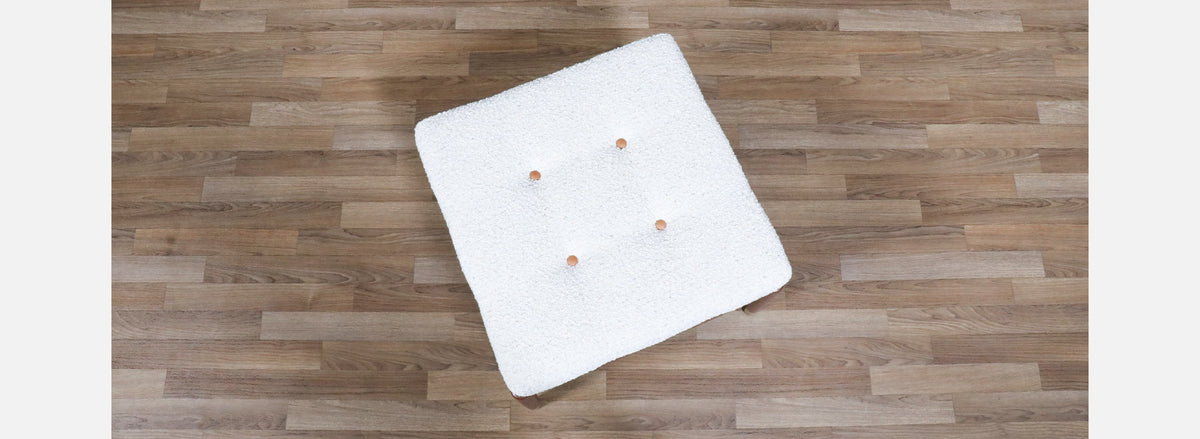Swedish Modern Boucle & Leather Stool by Folke Ohlsson for Dux