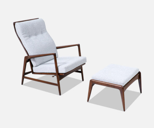 Mid-Century Reclining Lounge Chair with Ottoman by Ib Kofod-Larsen