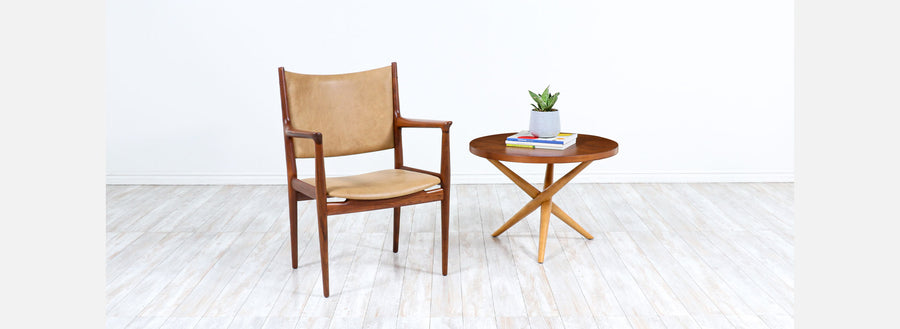T.H Robsjohn-Gibbings Walnut Tripod Side Table for Widdicomb