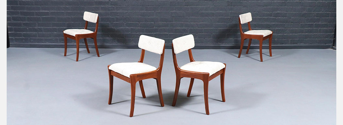 Mid Century Modern Teak & Tweed Dining Chairs by Peter Hayward 