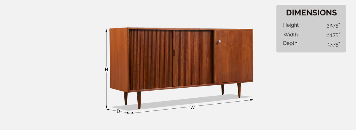 California Modernist Tambour-Door Credenza by Milo Baughman