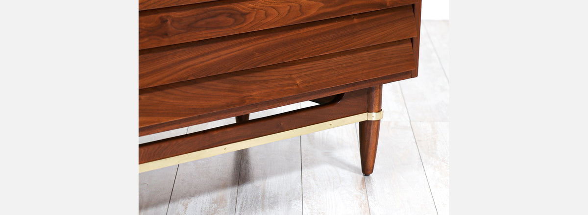 Merton L. Gershun Walnut Chest of Drawers with Brass Accents for American of Martinsville
