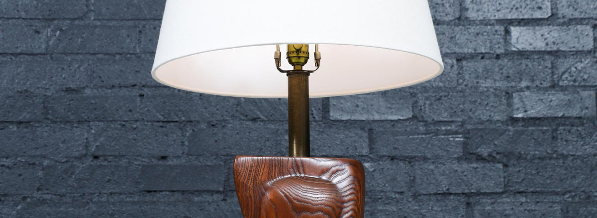Lynn Lawrence Carved Biomorphic Oak Table Lamp for Modeline of CA