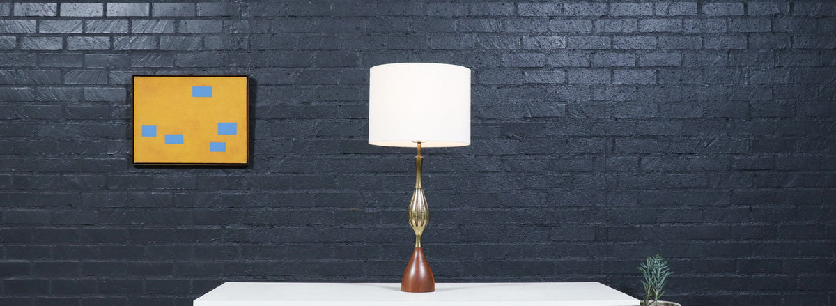 Tony Paul Sculpted Brass & Walnut Table Lamps for Westwood Industries