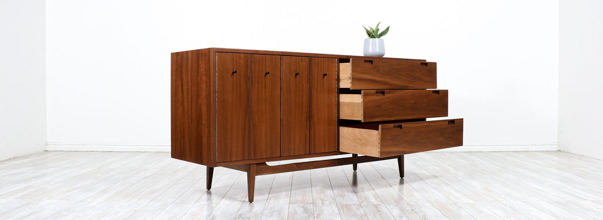 American of Martinsville Walnut Dresser with Bi-Folding Doors