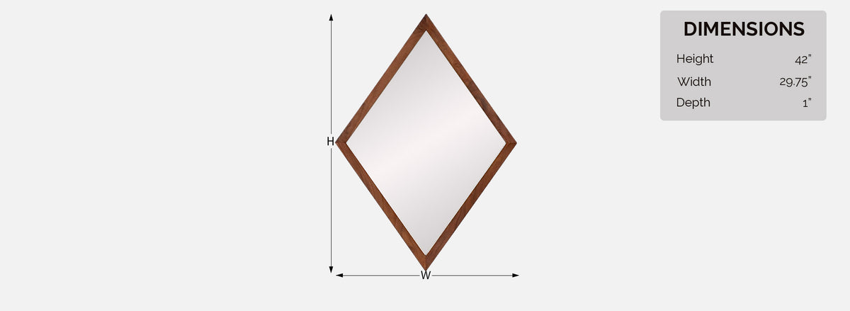 Mid-Century Modern Sculpted Diamond Shape Walnut Mirror