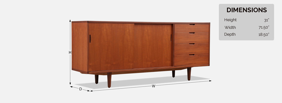 Mid-Century Danish Modern Teak Credenza w/ Sliding Doors