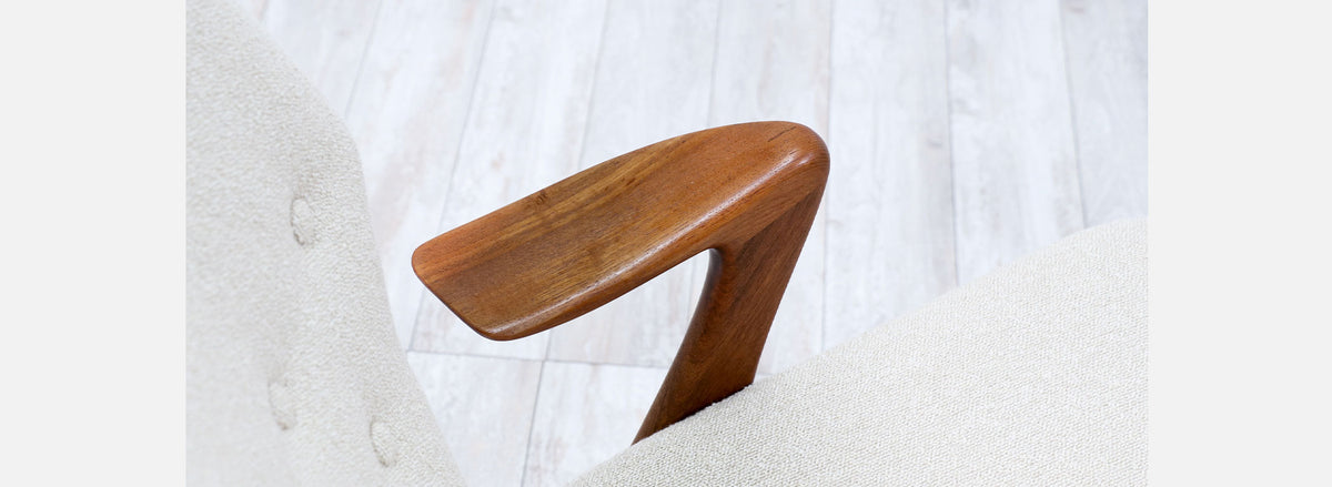 Kurt Ostervig Teak & Boucle Tweed Wing Chair for Rolschau Mobler