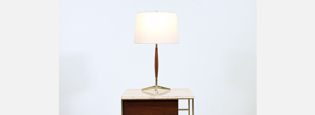 Gerald Thurston Sculpted Brass & Walnut Tripod Table Lamp