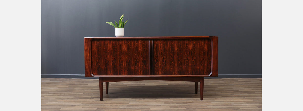 Danish Modern Tambour-Door Rosewood Credenza by Bernhard Pedersen