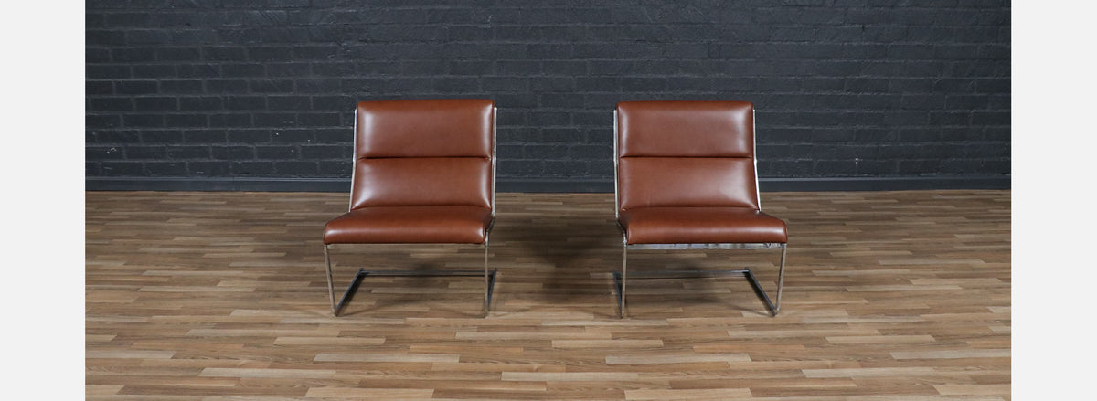 Poul Norreklit Cognac Leather & Steel Cantilever Lounge Chairs