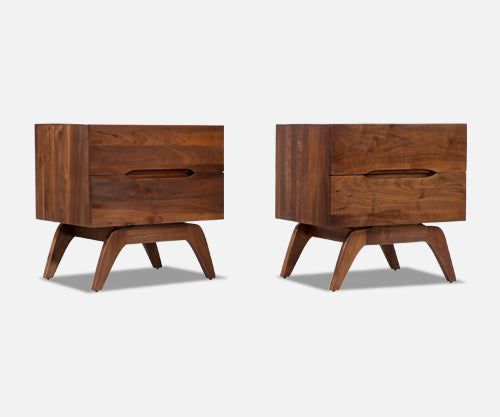 Mid-Century Modern Sculpted Walnut Night Stands