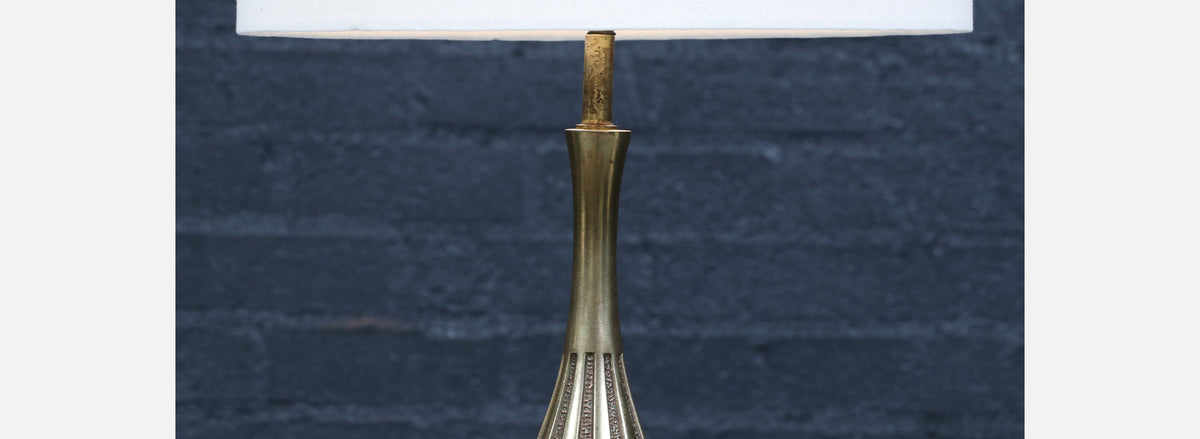 Tony Paul Sculpted Brass & Walnut Table Lamps for Westwood Industries