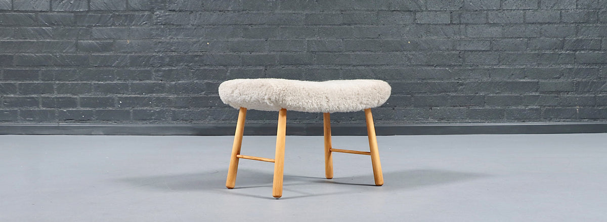 Scandinavian Modern Sheepskin Stool 
