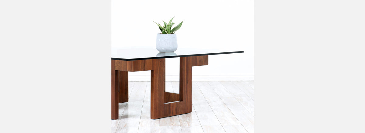 Mid-Century Modern Sculpted Geometric Walnut Coffee Table with Glass Top